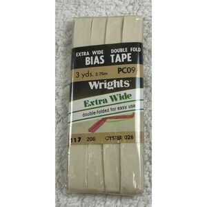 NOS 1986 Wrights Extra Wide Double Fold Bias Tape OYSTER 028 - 117 206 - 3 Yds